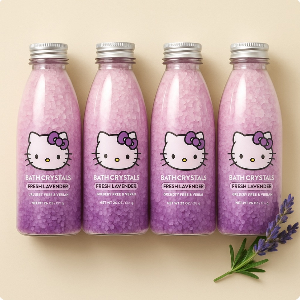 Lot 4 Hello Kitty Bath Crystals Fresh Lavender 22oz ea. Cruelty-Free Vegan Relax - Picture 1 of 2